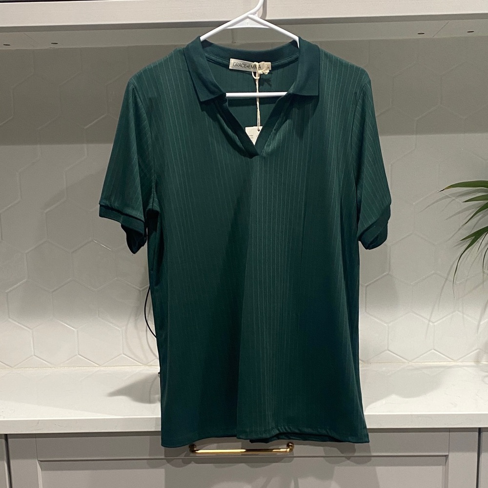 Women’s Deep Green Short Sleeve Polo Blouse